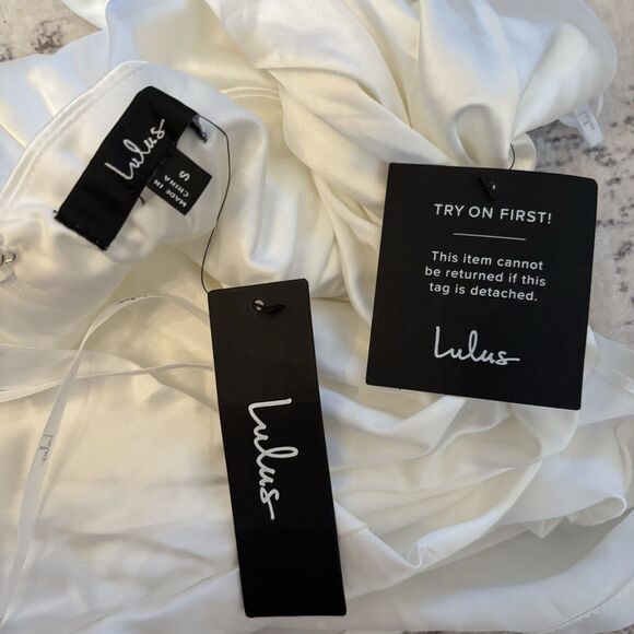 Lulus Beyond Classy White Satin Halter Mini Dress Size Small Bridal Bachelorette - Picture 5 of 10